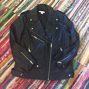 H&M faux leather biker bomber jacket zippers 12