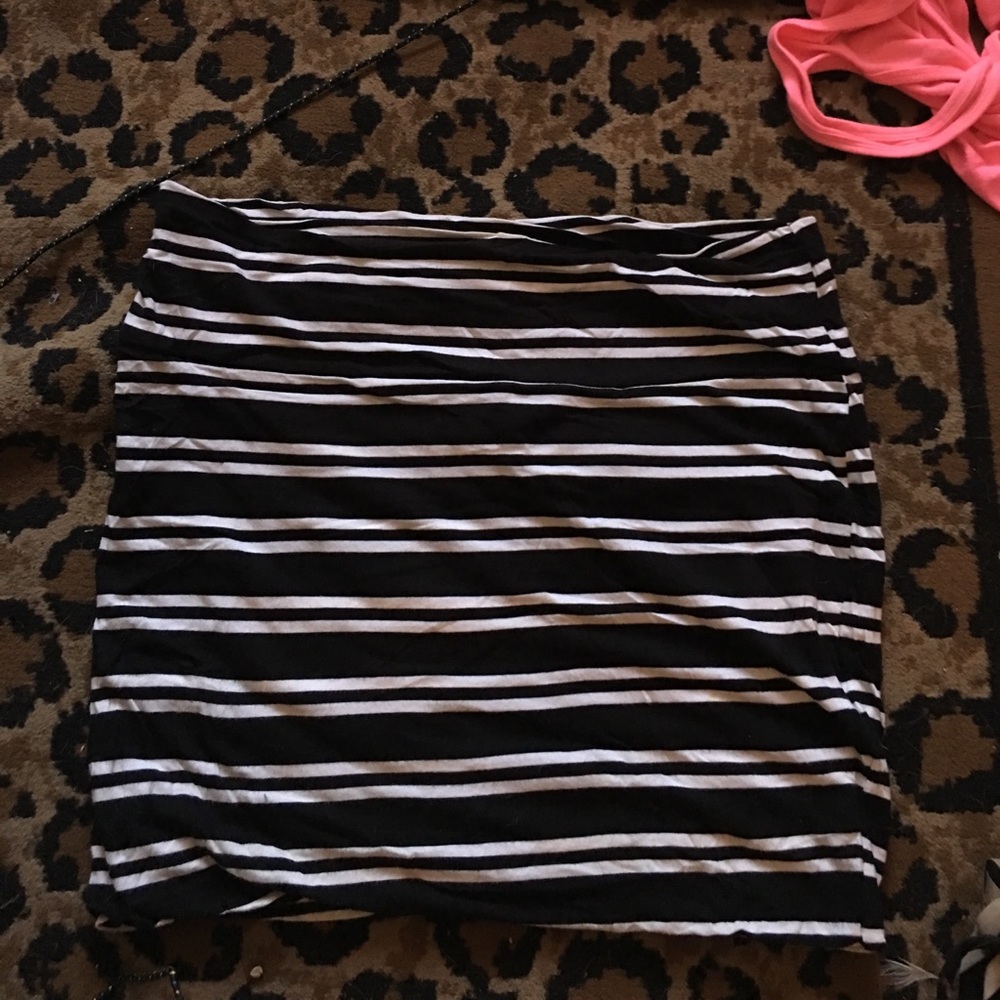 Black and white striped body con skirt