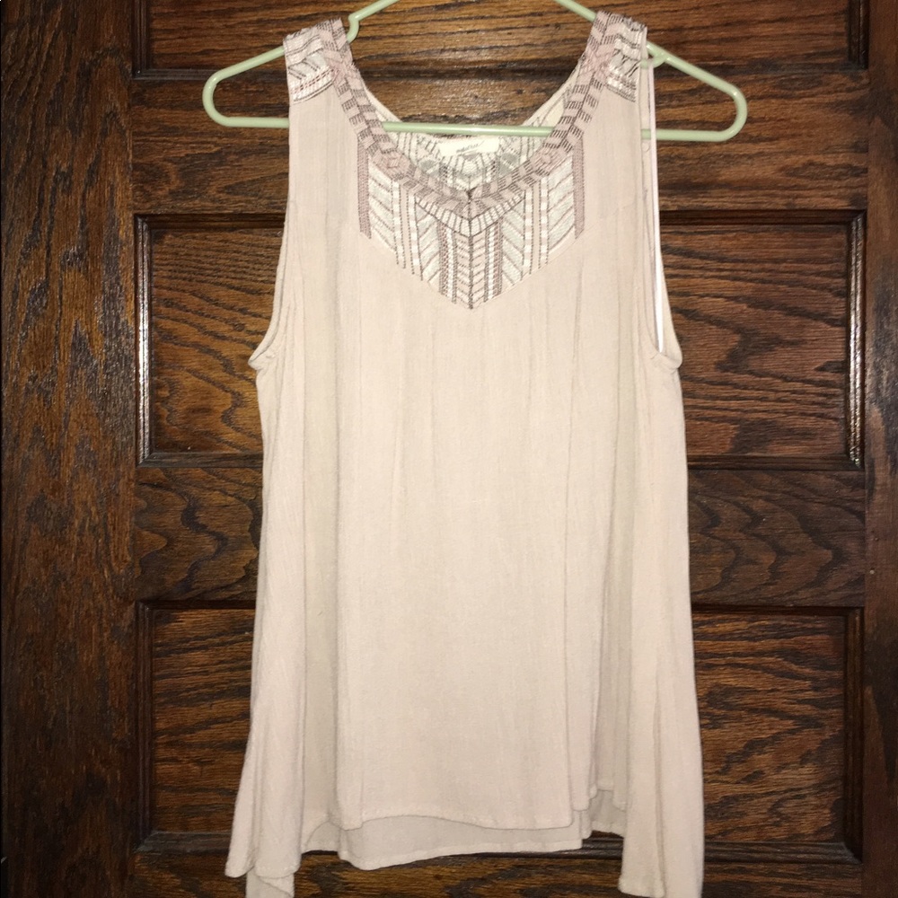 ❌SOLD❌ Flowy Beige Boho Tank w/ Embroidered Detail