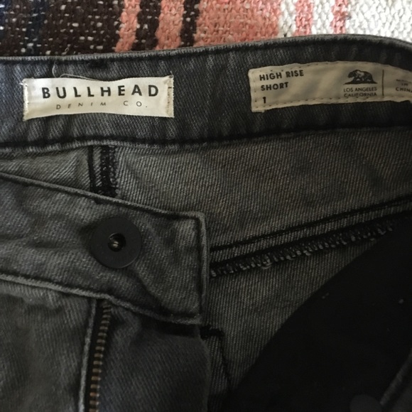 Gray Denim Wash Shorts with Native Pattern Trim - Picture 2 of 2