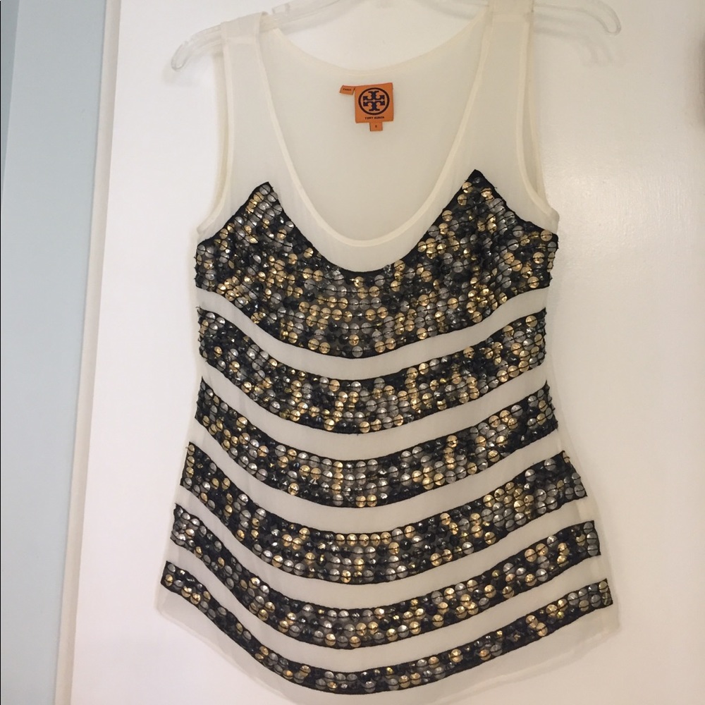 Tory Burch Beaded Silk Top