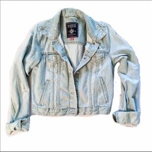 VS light wash distressed denim jacket