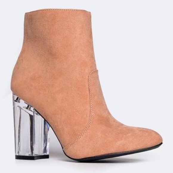 Illuminate Clear Heel Suede Ankle Bootie - Picture 2 of 5