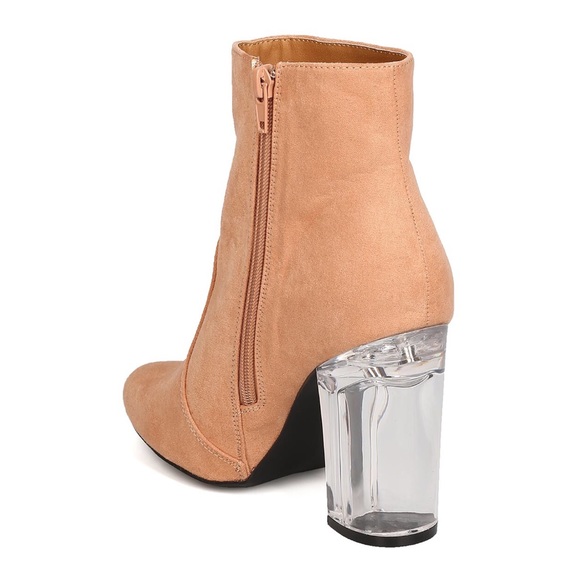 Illuminate Clear Heel Suede Ankle Bootie - Picture 3 of 5