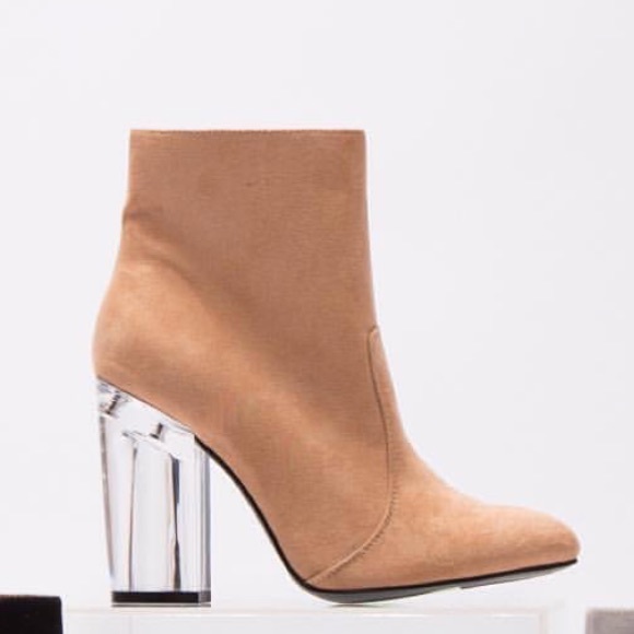 Illuminate Clear Heel Suede Ankle Bootie - Picture 4 of 5