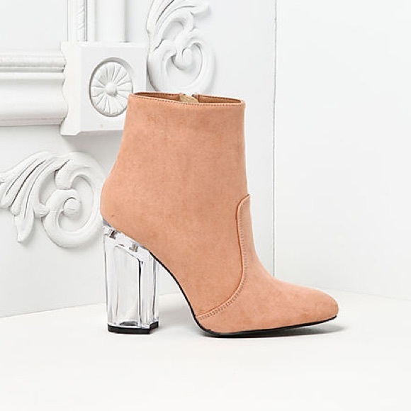 Illuminate Clear Heel Suede Ankle Bootie - Picture 5 of 5