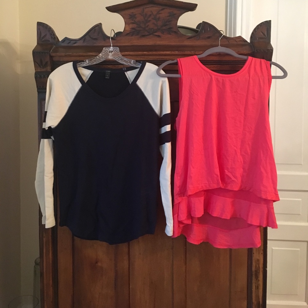 J.Crew sweater/think shirt (S) and coral tank (M)
