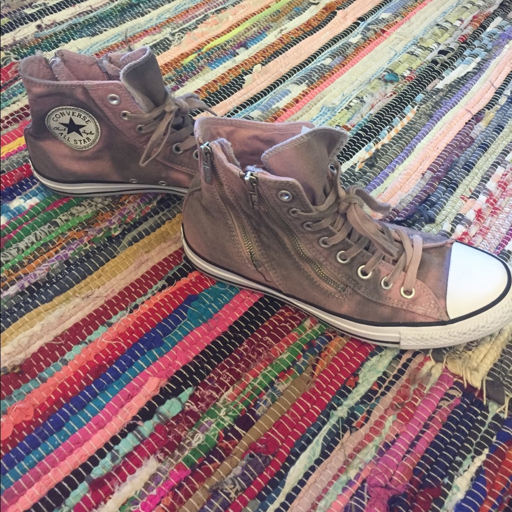 Converse high tops distressed zipper 9.5 pink gray