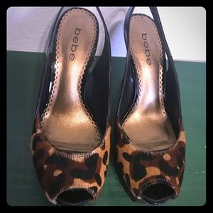 bebe Leopard & Patent Leather Peep-toe Stilettos
