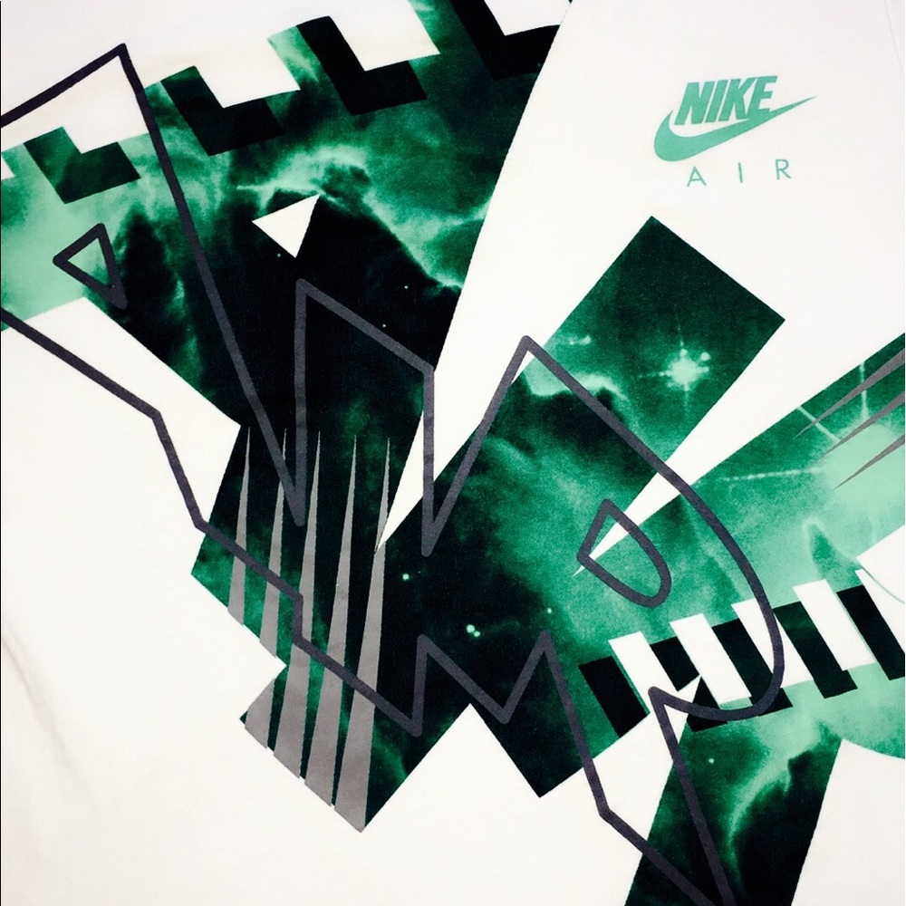 White Nike air shirt with green/blue graphic