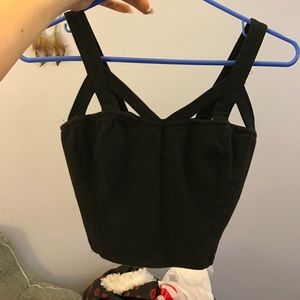 Black cotton bustier crop top with cutout details