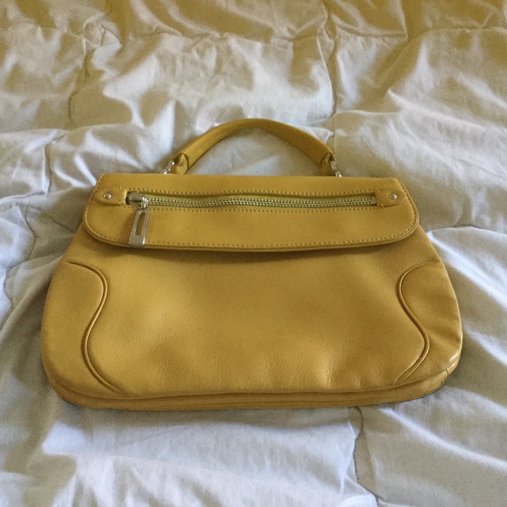 Cole Haan mustard yellow leather flap purse