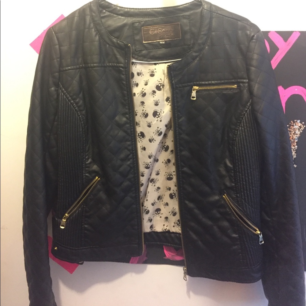 black faux leather jacket