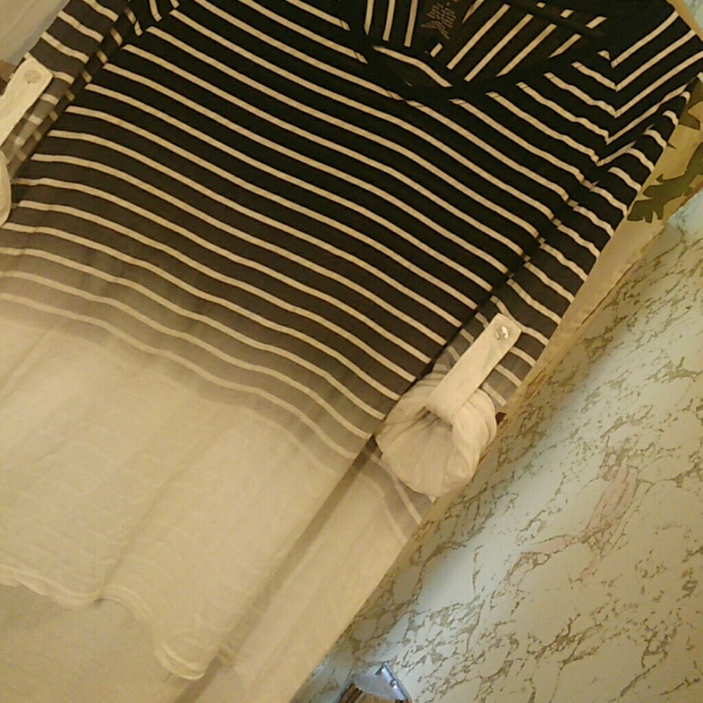 Black, Grey, White Ombre  High/Low Long Sleeve Top - Picture 2 of 4
