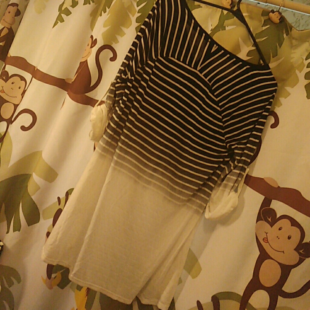 Black, Grey, White Ombre  High/Low Long Sleeve Top - Picture 4 of 4