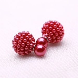 RED DAINTY REVERSIBLE DOUBLE STUD EARRINGS
