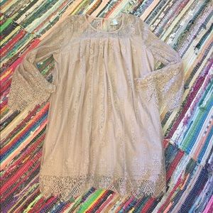 H&M divided nude pink lace dress flare sleeves 12