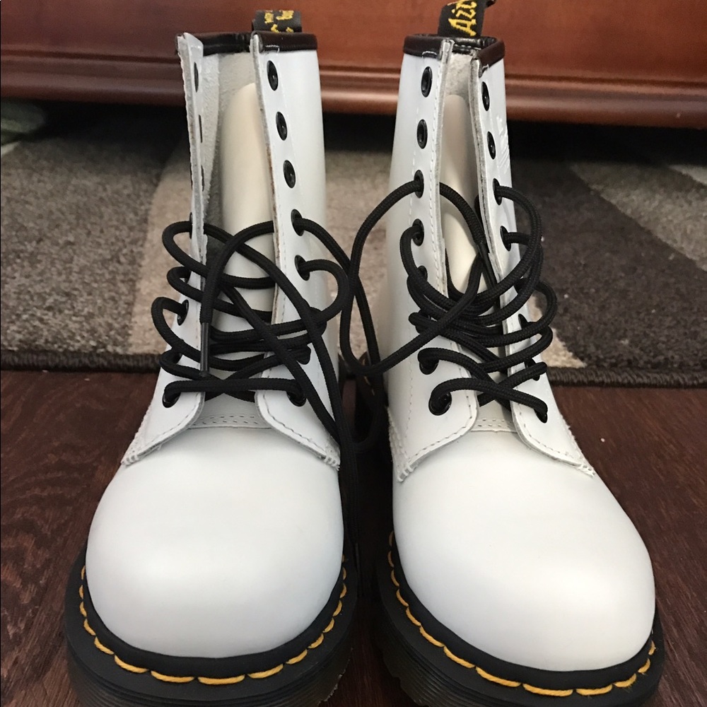 Dr. Martens Lace-Up White Patent Leather Boot