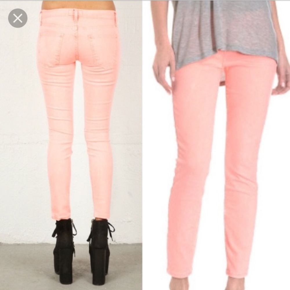 Current Elliott neon orange stiletto skinny jean
