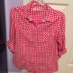 Red and white plaid boyfriend shirt