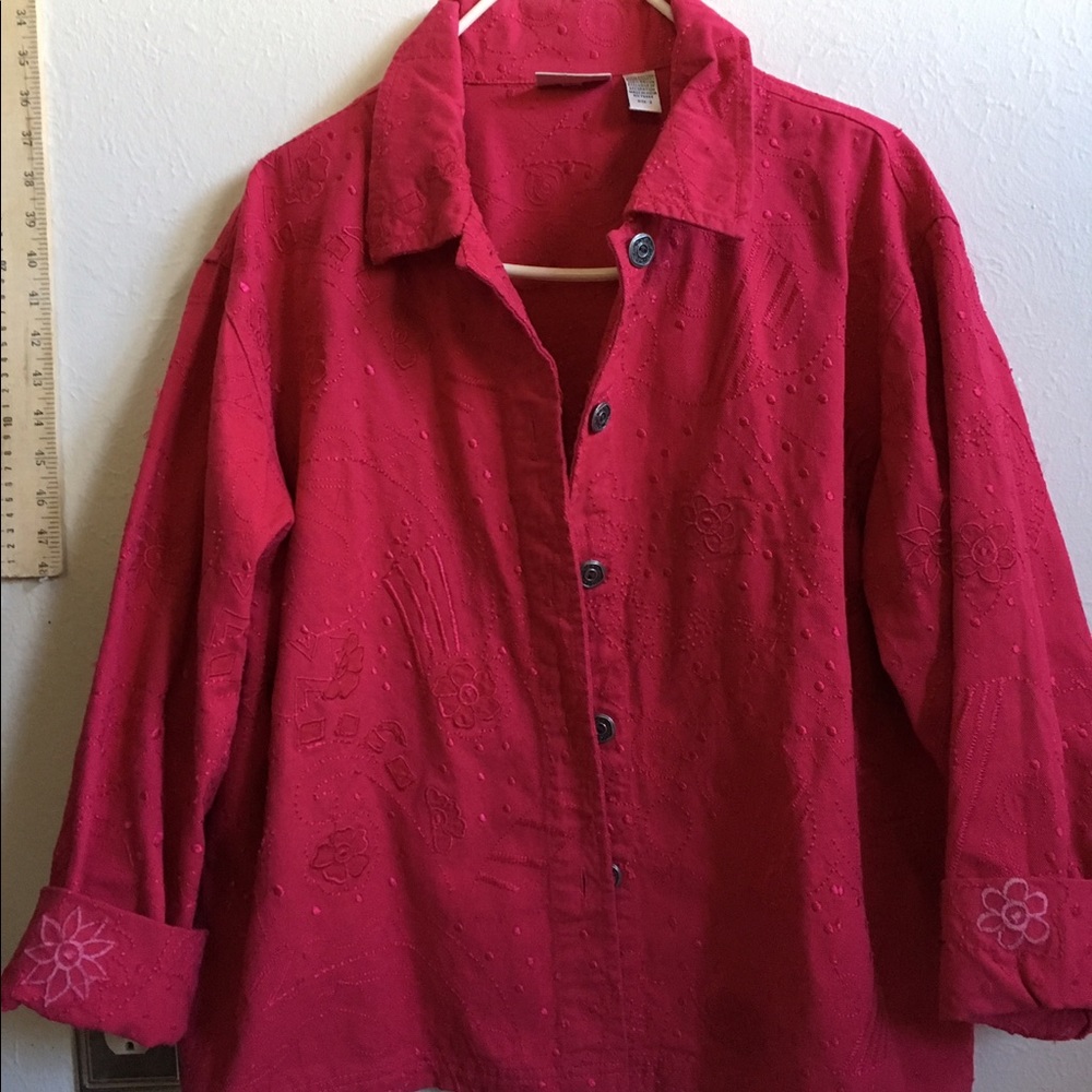 Size 3 Chico's denim embroidered jeans jacket PINK