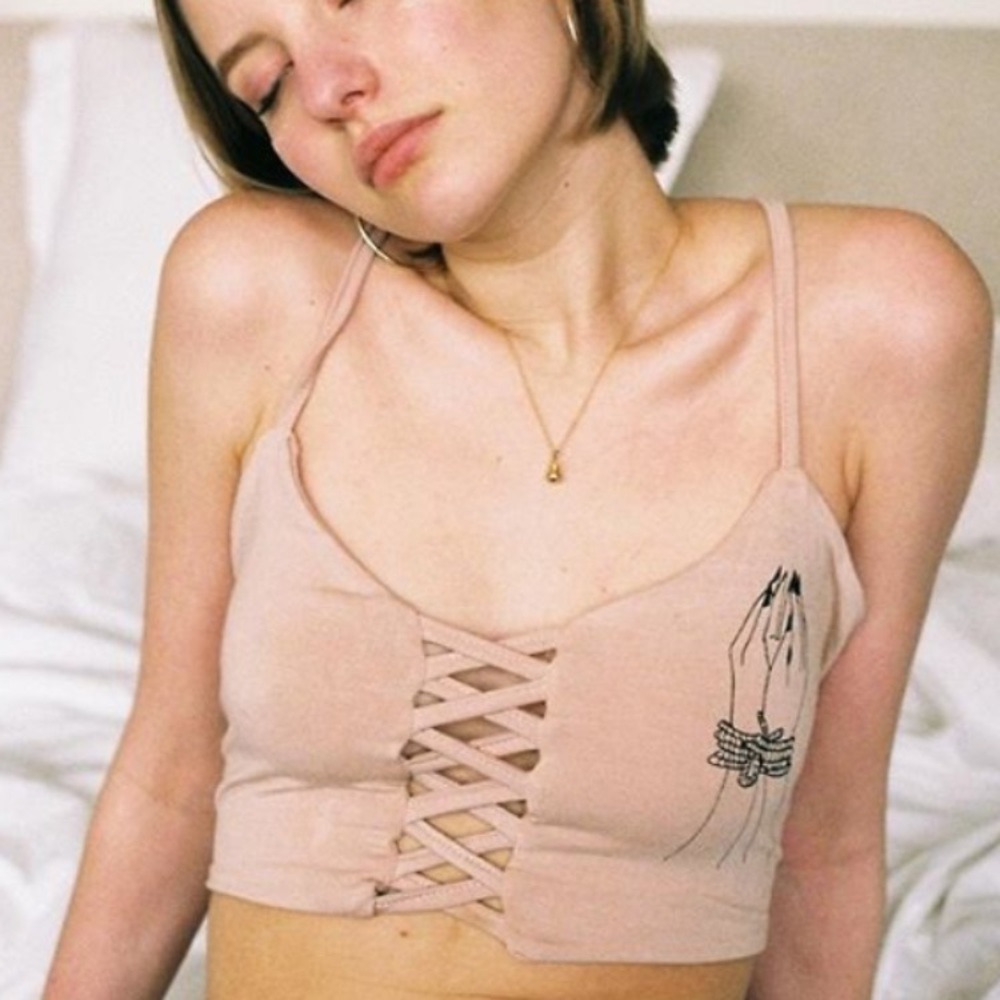 SOLD: O'MIGHTY nude fetish lace up tank