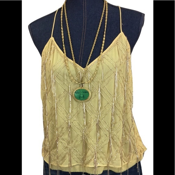 NEW FREE PEOPLE Medium Gatsby Tank Top Cream Beads - Picture 4 of 8