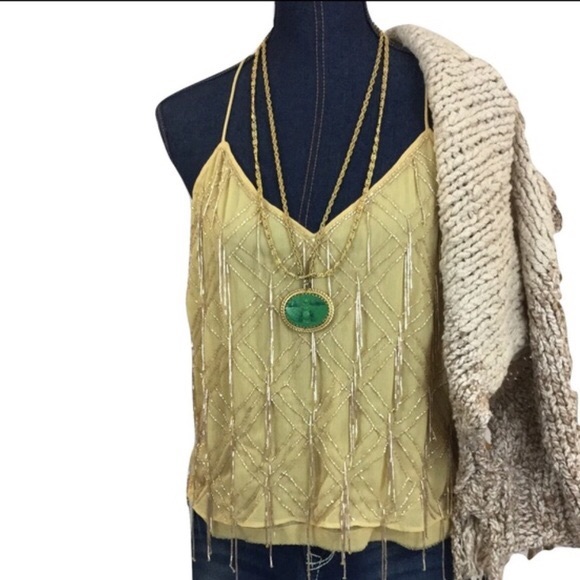 NEW FREE PEOPLE Medium Gatsby Tank Top Cream Beads - Picture 8 of 8