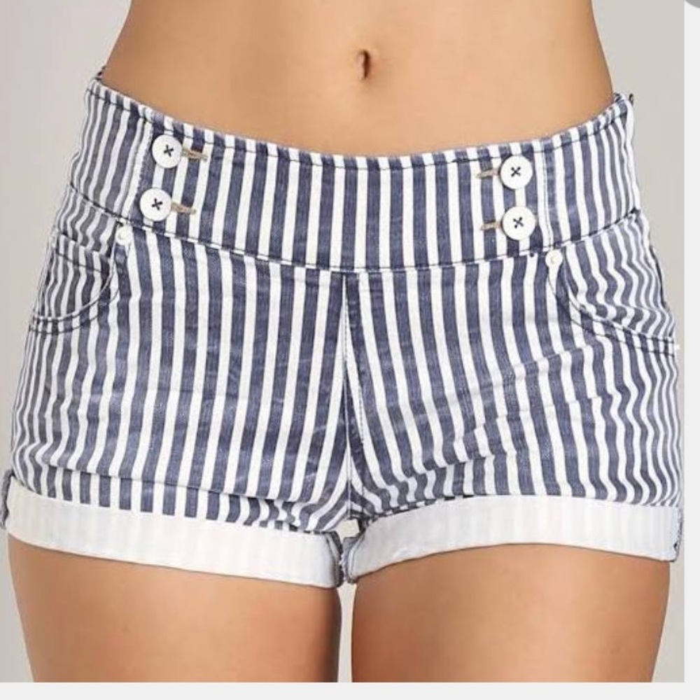Free People Striped Denim Shorts