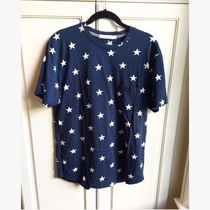 Alternative Navy Blue White Star Pocket Tee Shirt