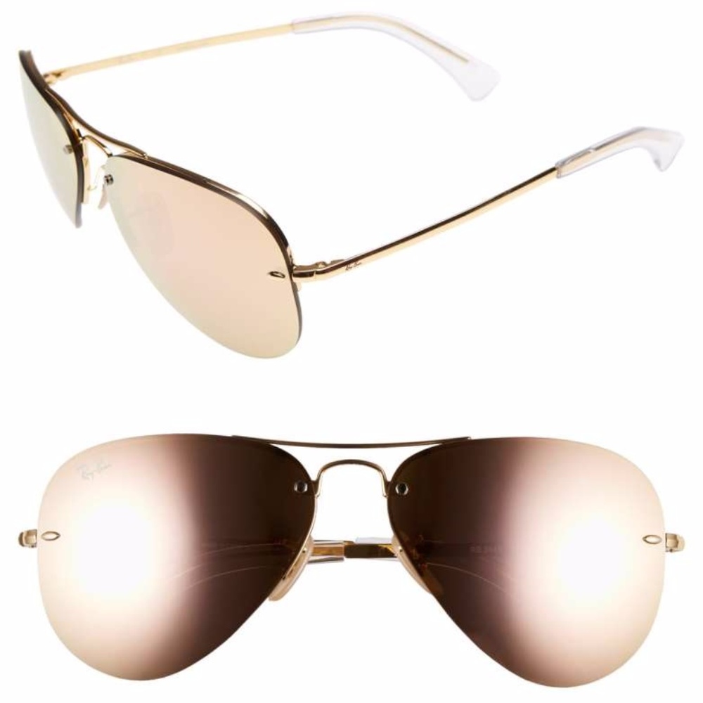 Ray Ban 59mm Semi Rimless Aviator Sunglasses GOLD