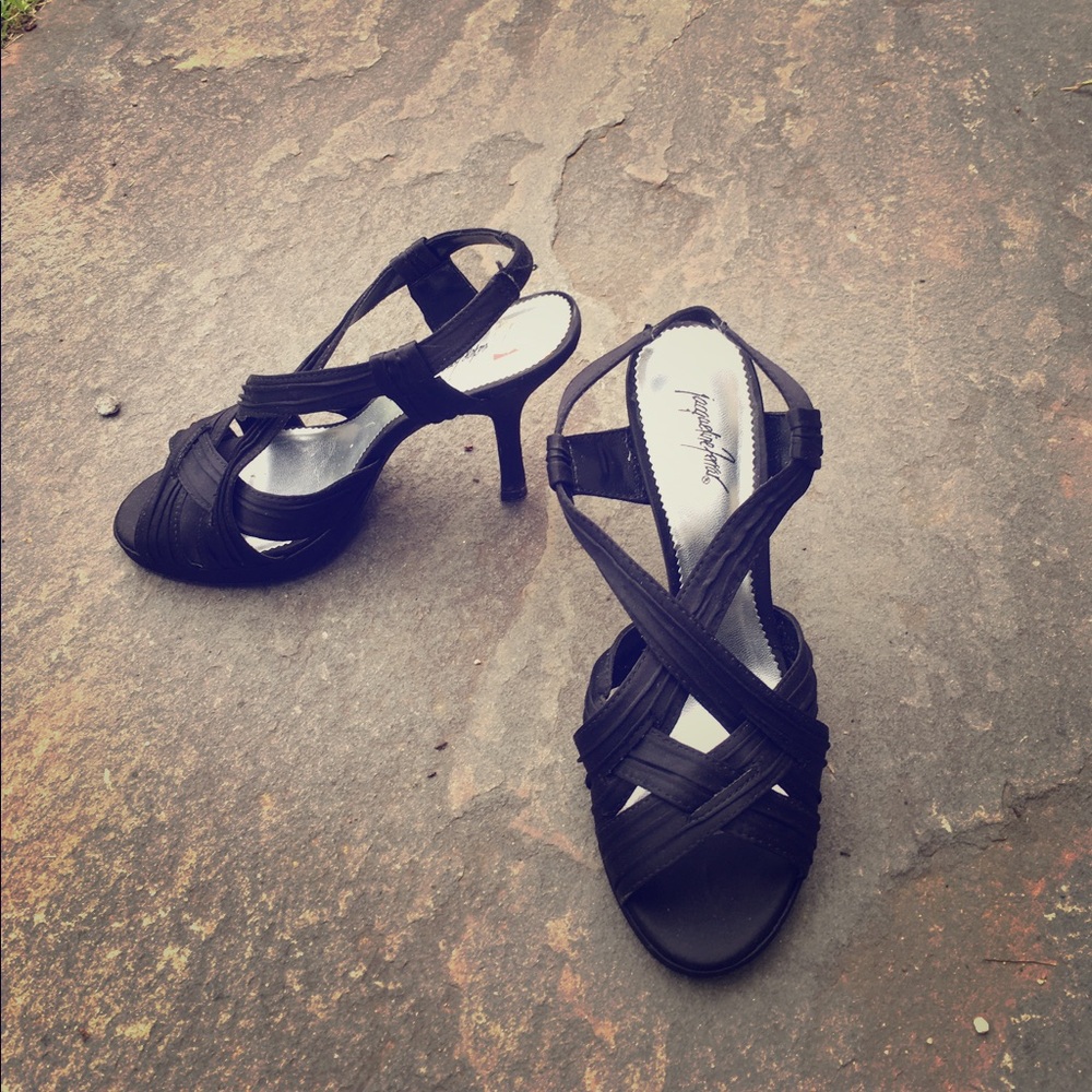 Black satin elegant sandals
