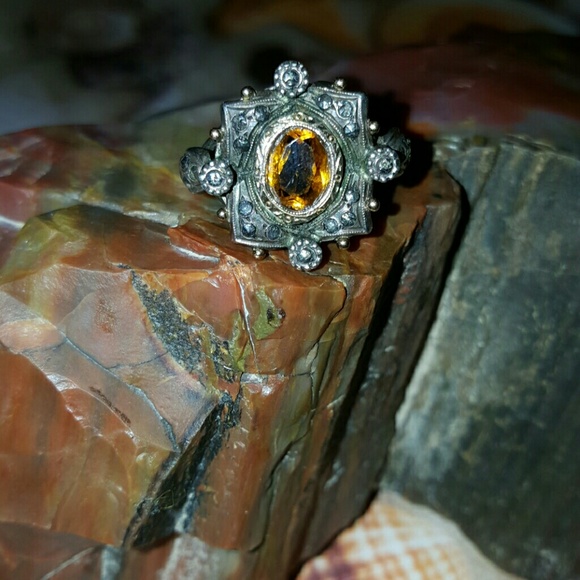 Antique Georgian 1820 citrine 14kt diamond ring - Picture 1 of 4
