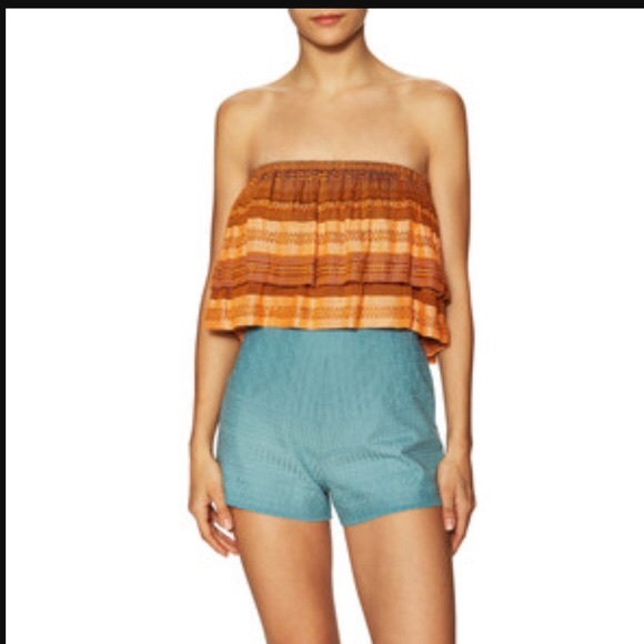 NEW FREE PEOPLE Medium Crop Tube Top Orange Stripe - Picture 2 of 8