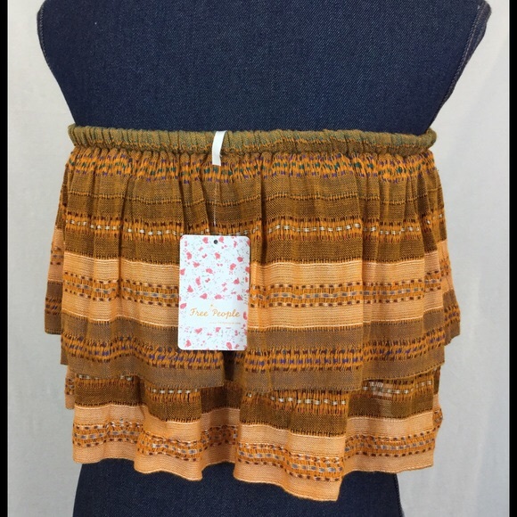 NEW FREE PEOPLE Medium Crop Tube Top Orange Stripe - Picture 3 of 8