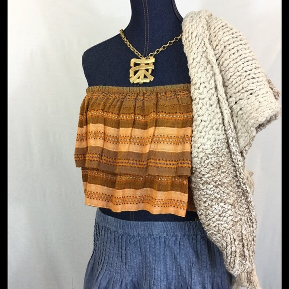 NEW FREE PEOPLE Medium Crop Tube Top Orange Stripe - Picture 4 of 8