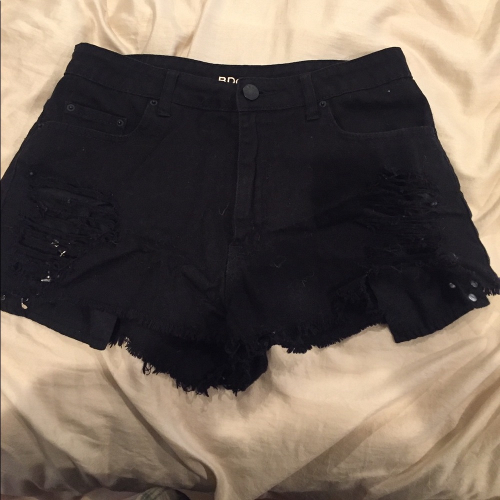 Black high rise denim shorts