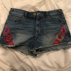 Free people patterned jean shorts