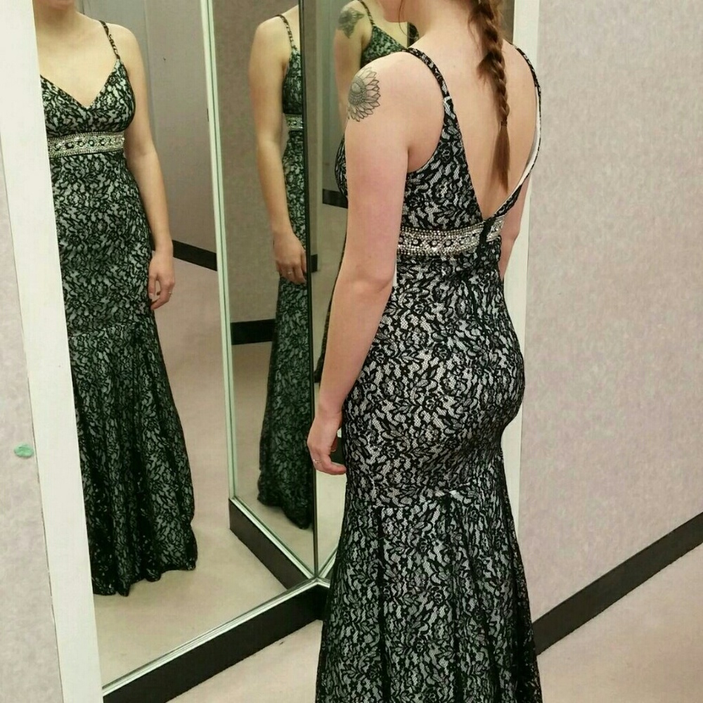 Black and silver lace gown