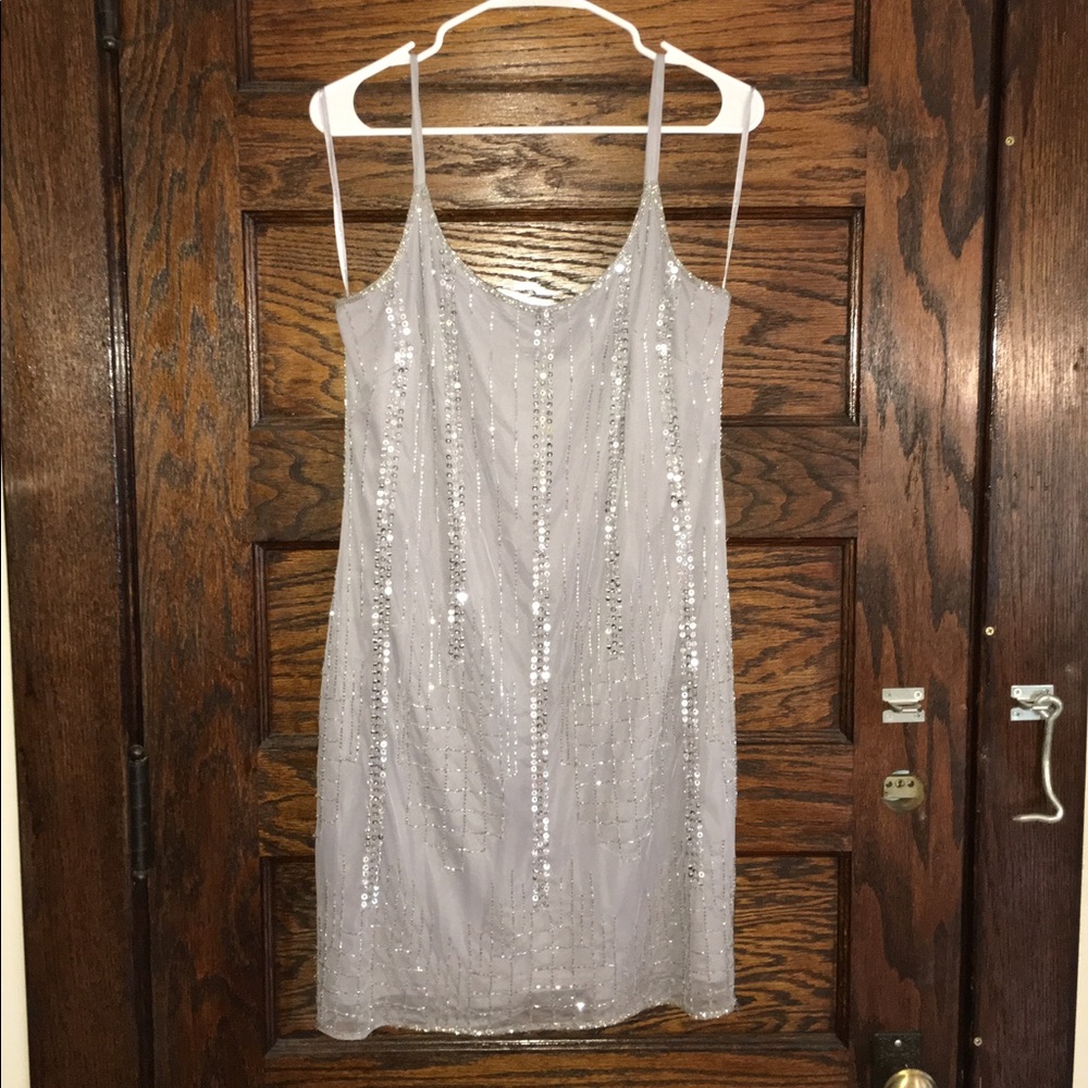 ❌SOLD❌ Adrianna Papell Silver Beaded Minidress
