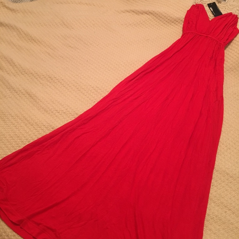 Red/Pink Maxi Dress with Ivory Crochet back
