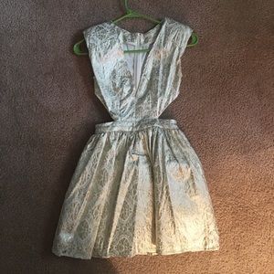 Gold and white side cut out dress