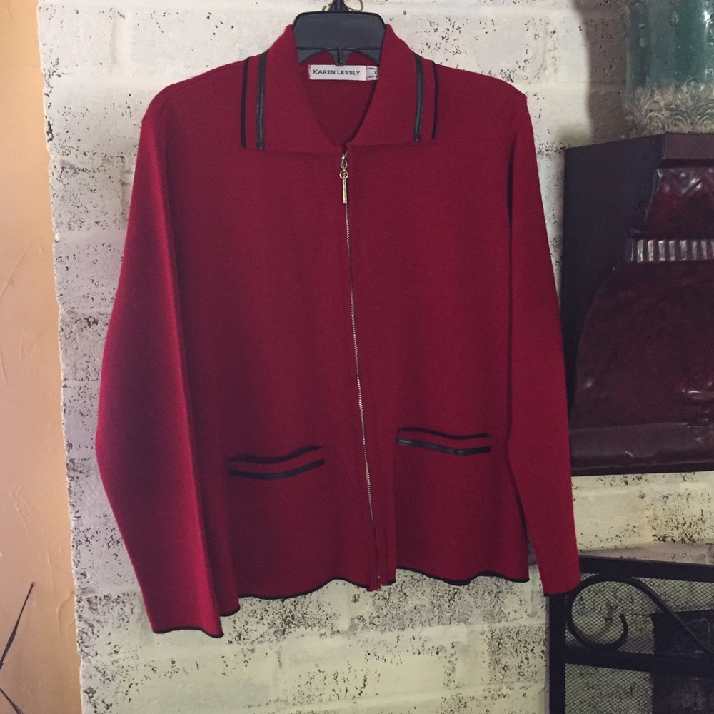 Karen Lessly Red Zip Up Sweater