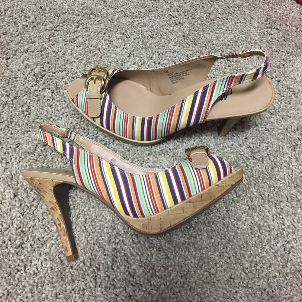 NWOT- Super fun multi-color peep-toe heels