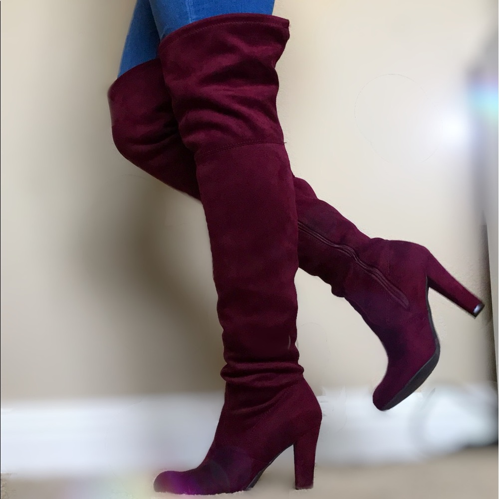 Maroon over the knee boots