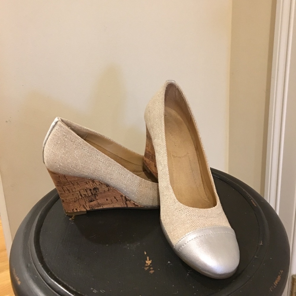 Beige Cap-Toe Wedges