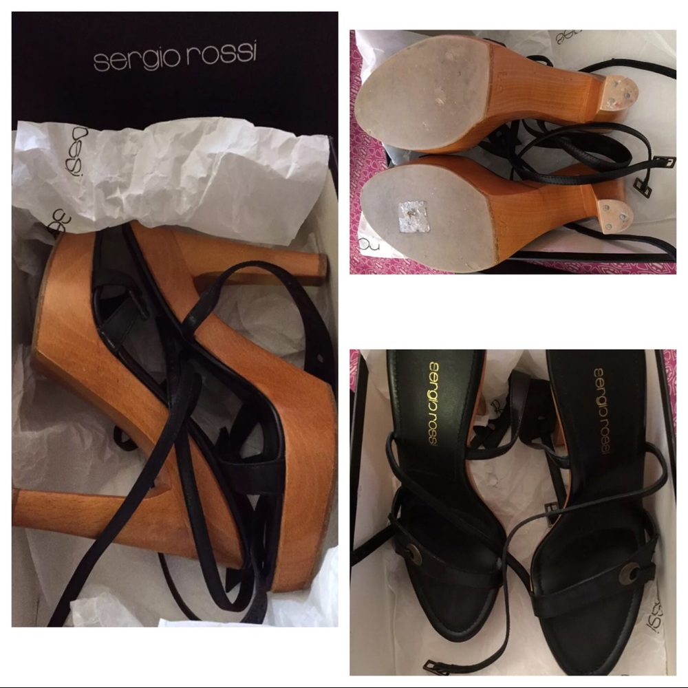 Sergio Rossi strappy wood platform sandals 7.5