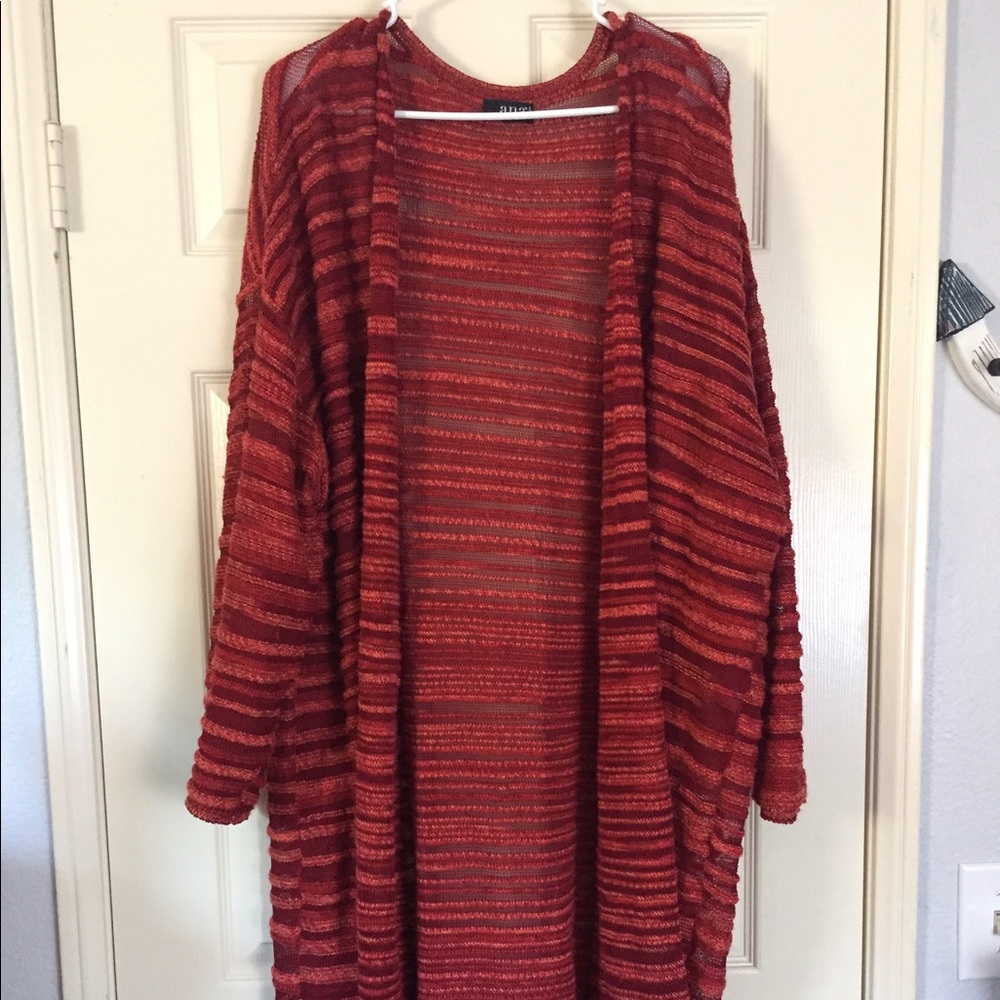 Long red/orange striped cardigan/sweater!