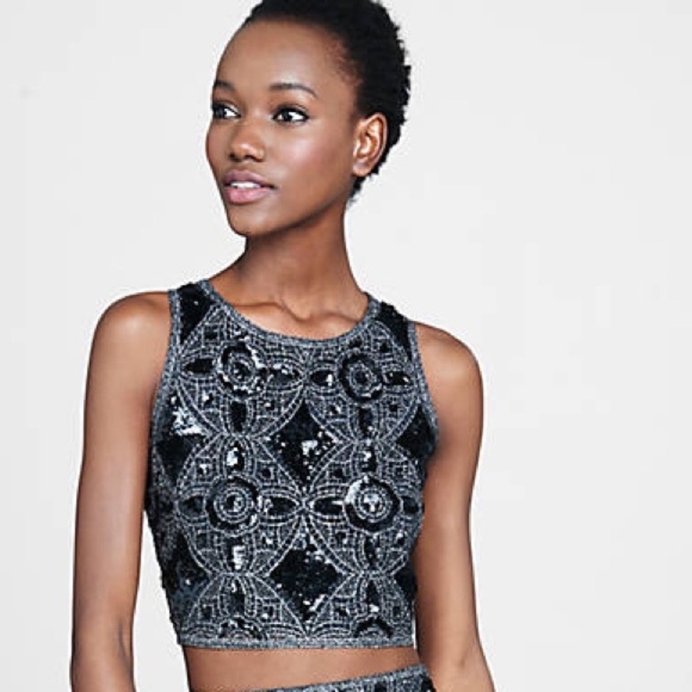 Express Metallic Sequin Crop Top