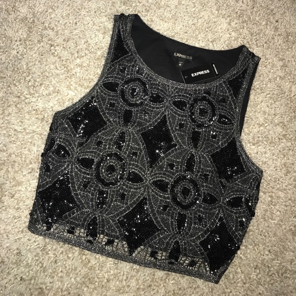 Express Metallic Sequin Crop Top - Picture 2 of 4